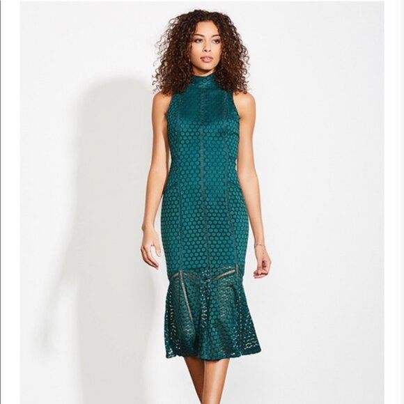 Ali & Jay All the Way Up Green Lace Bodycon Midi Dress - Picture 1 of 7